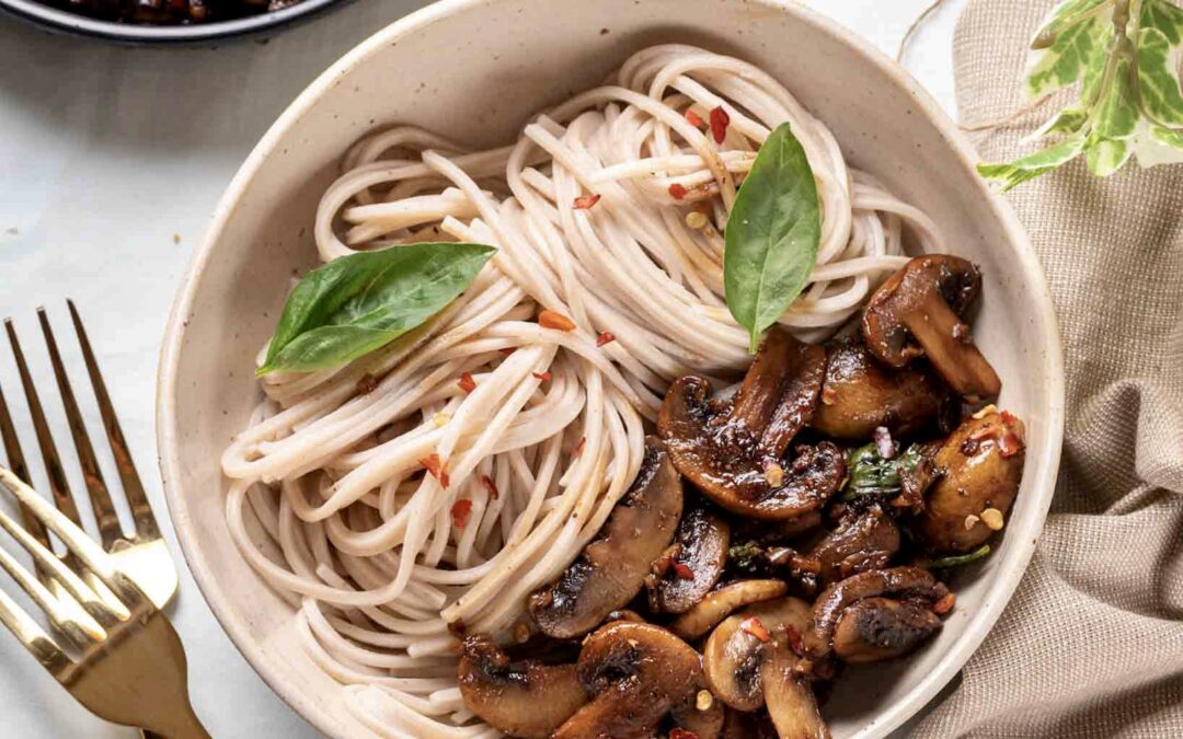 Vegan Balsamic & Basil Mushrooms With Soba Noodles