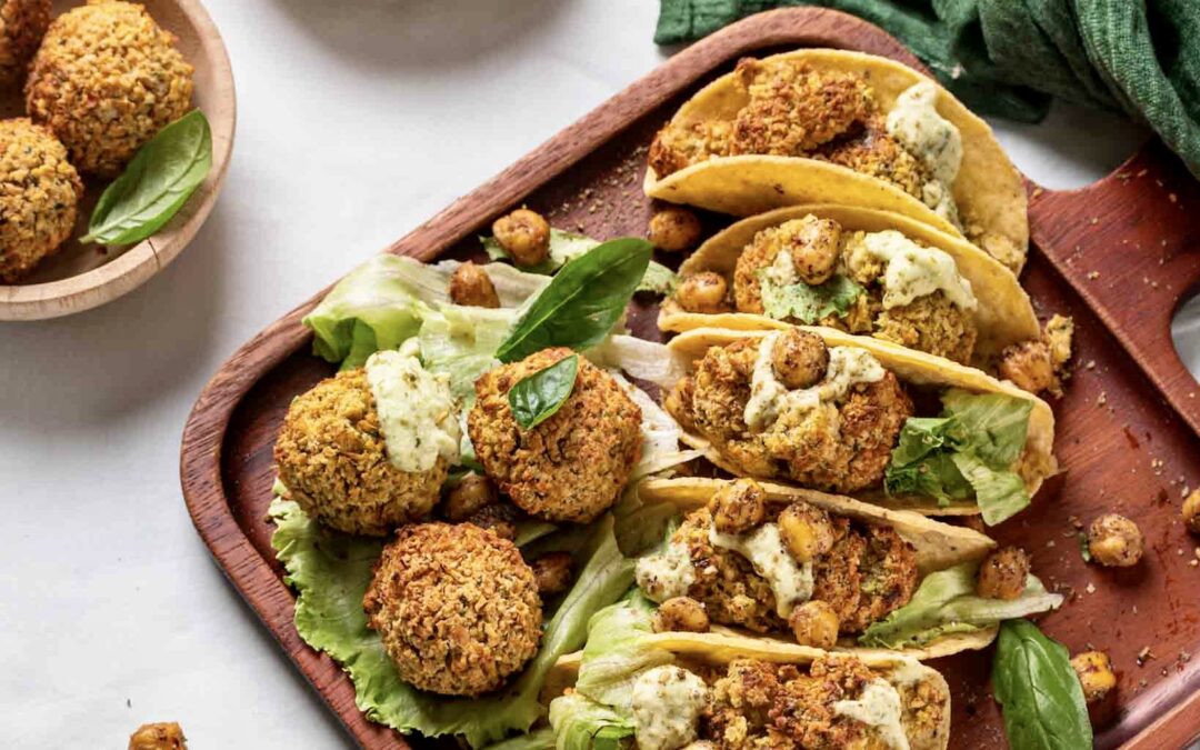 Baked Falafel Tacos With Basil Hummus