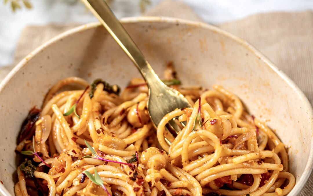 Roasted Tomato And Chickpeas Spaghetti