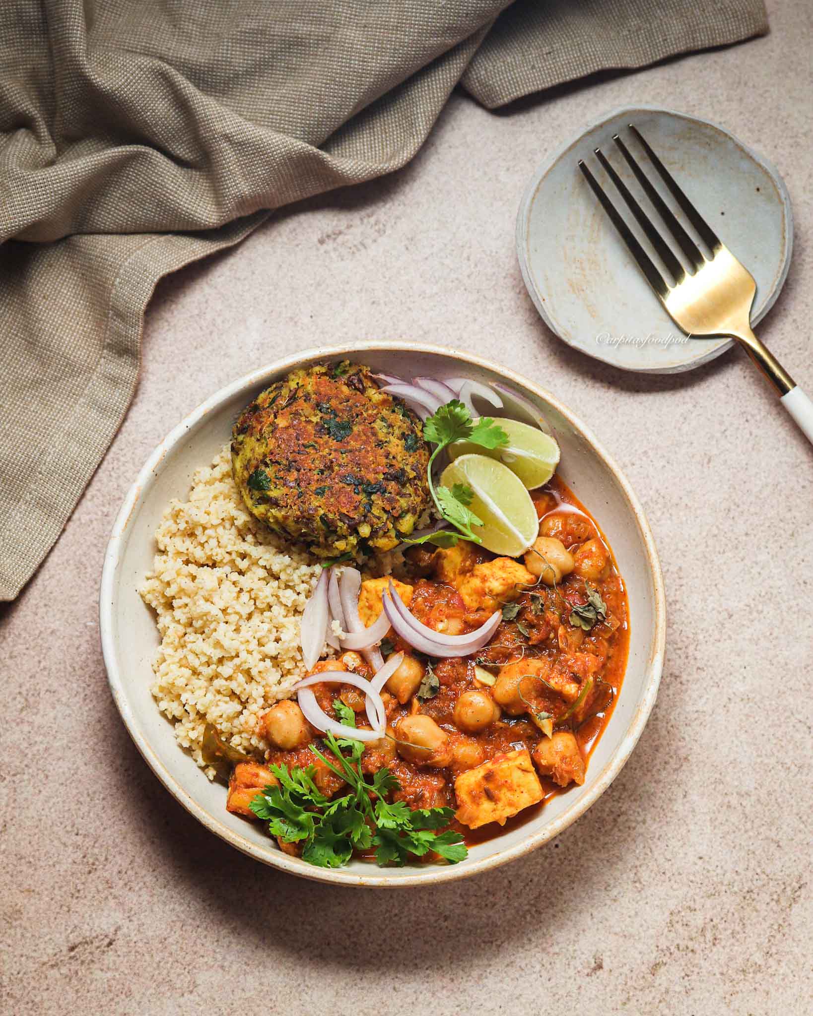 Foxtail Millet Bowl With Chickpea Paneer Curry
