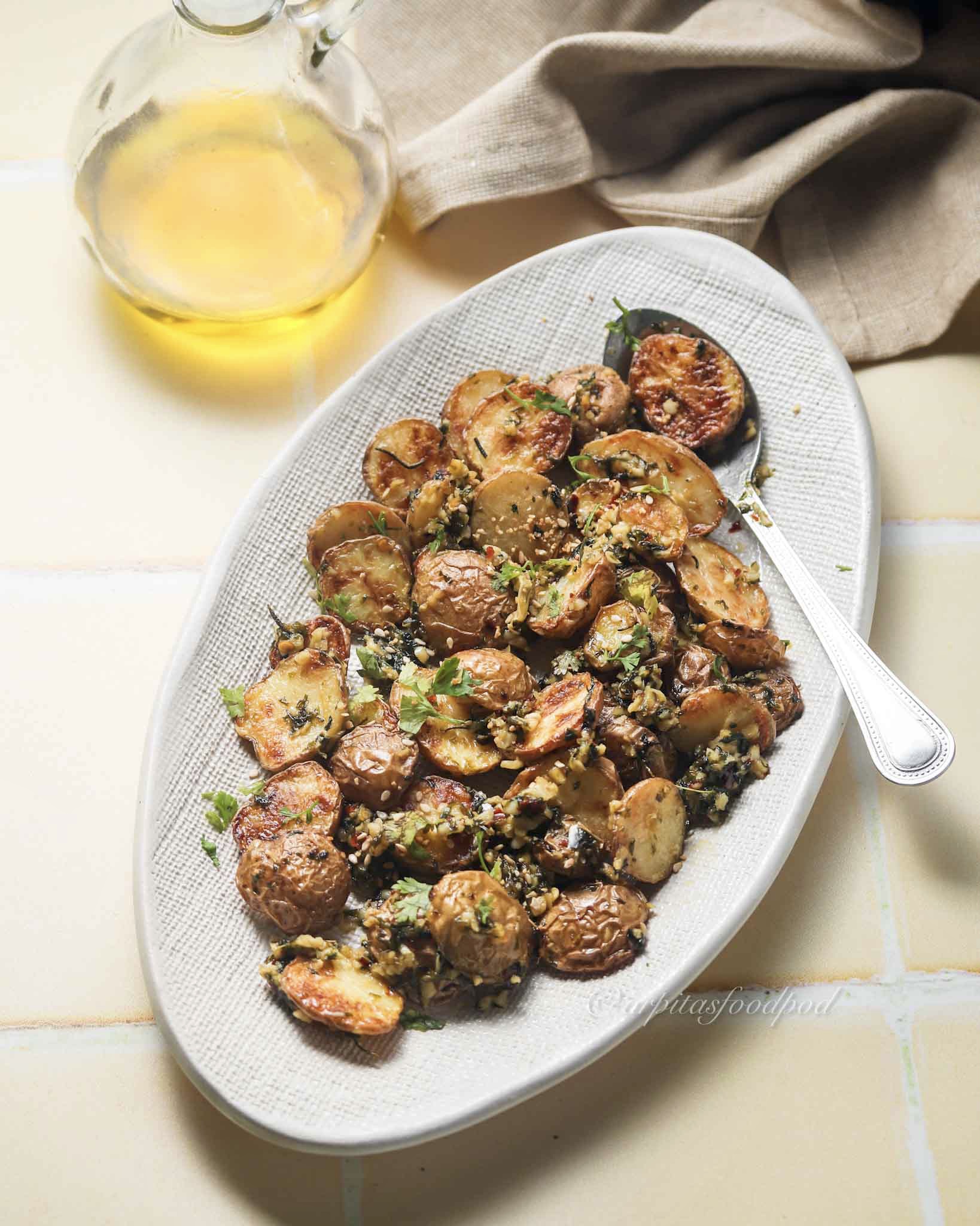 Roasted new potatoes with lemon & herbs recipe