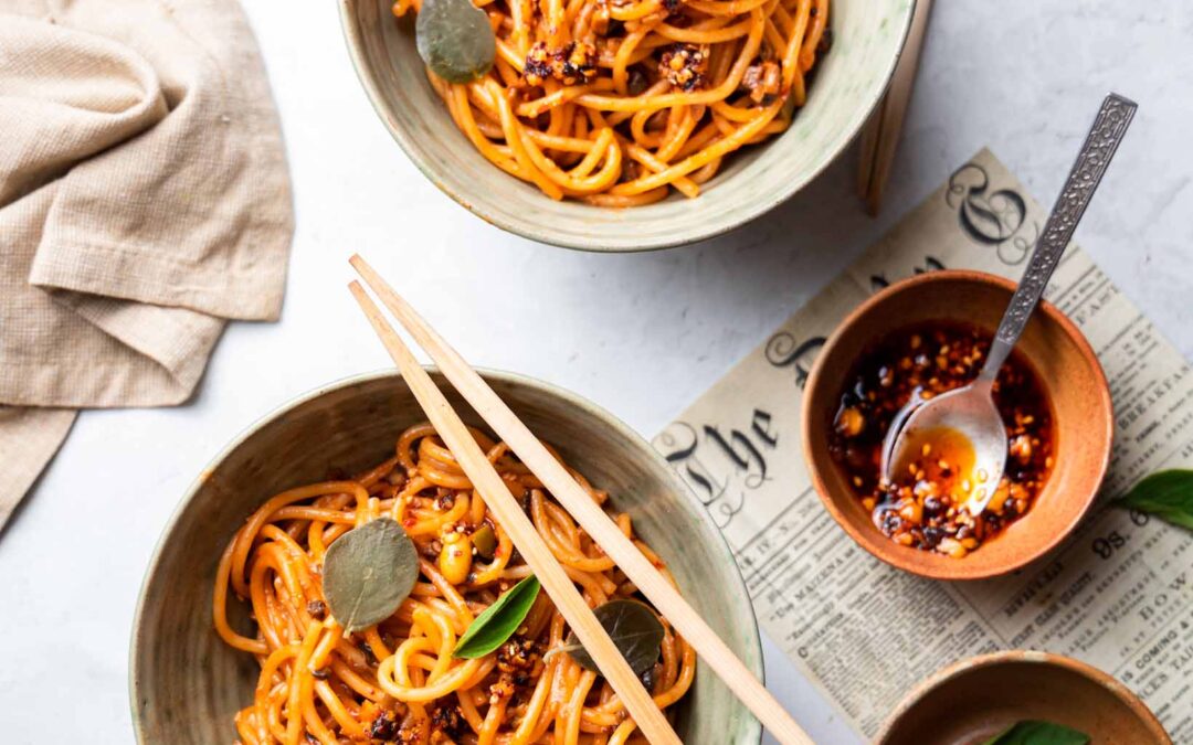 Mushrooms & Olives Gochujang Noodles