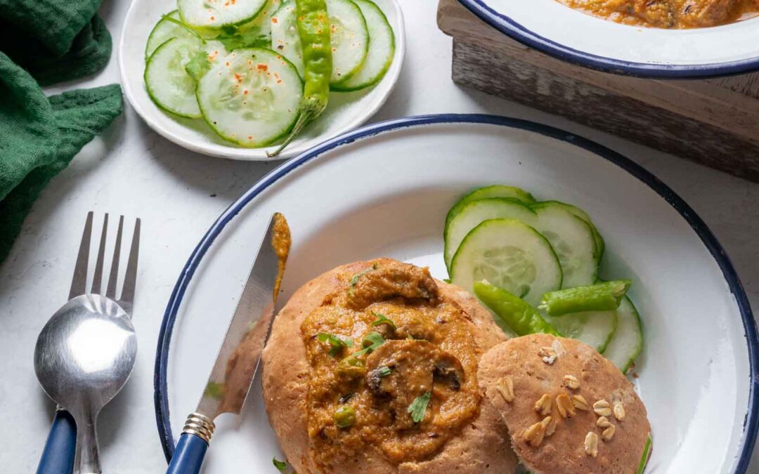 Mushroom & Peas Curry In Bread Bowl